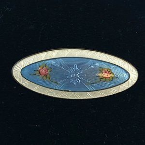 Vintage Antique Fabulous hand painted sterling silver, guilloche enameled Brooch